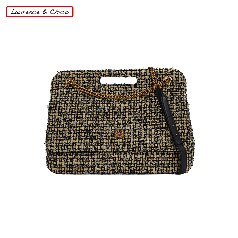 【CHICO专属】黑黄色粗花呢牛奶盒包加大号C2AE10322041