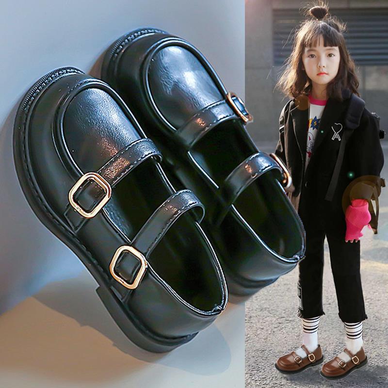 女童鞋子黑色jk单鞋2023春秋新款儿童鞋平底防滑中大童萝莉鞋英伦