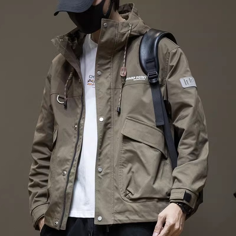 仓石一树潮牌新款工装夹克男士2022秋季宽松休闲纯色连帽外套上衣