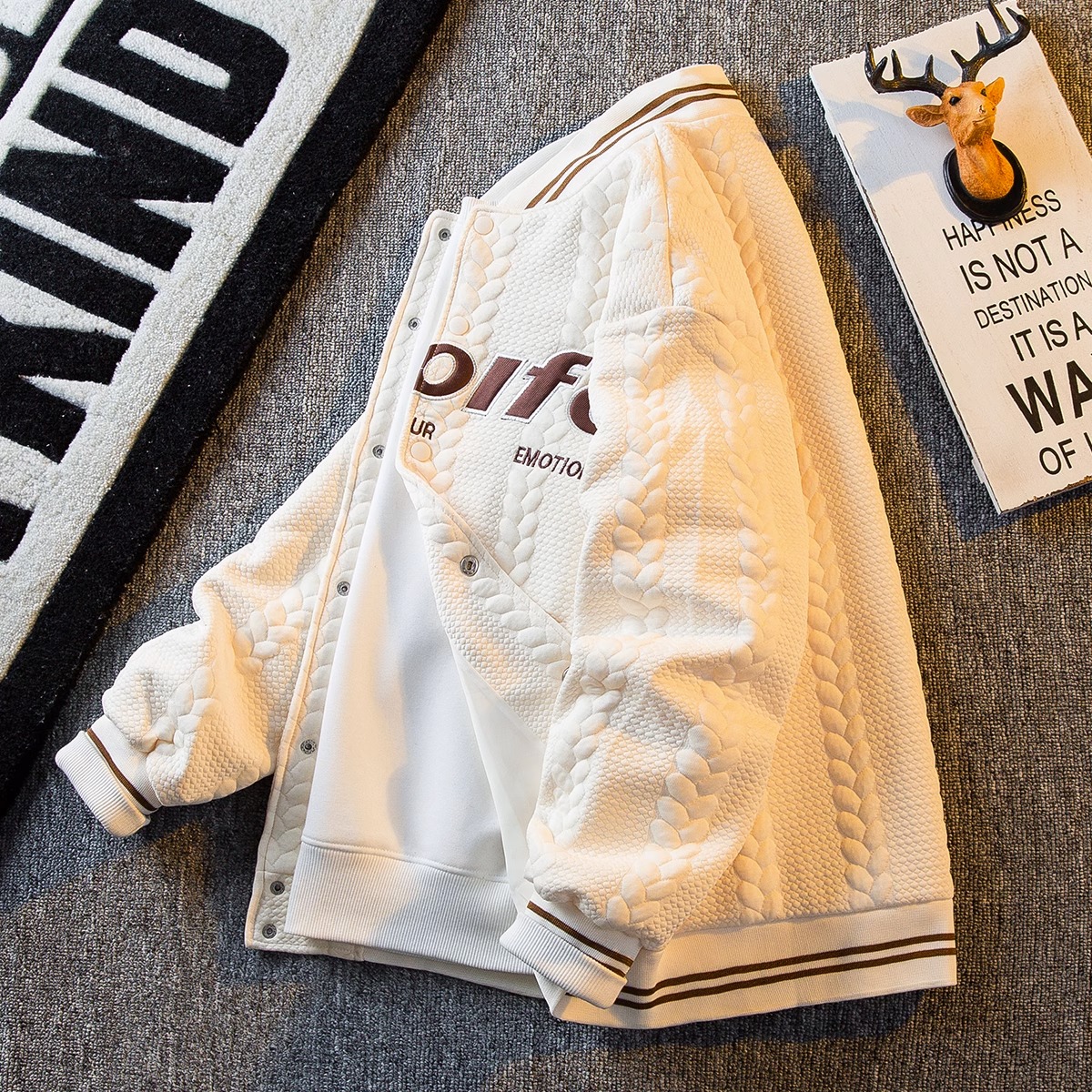 仓石一树潮牌麻花棒球服外套男春秋季美式复古设计感小众休闲夹克