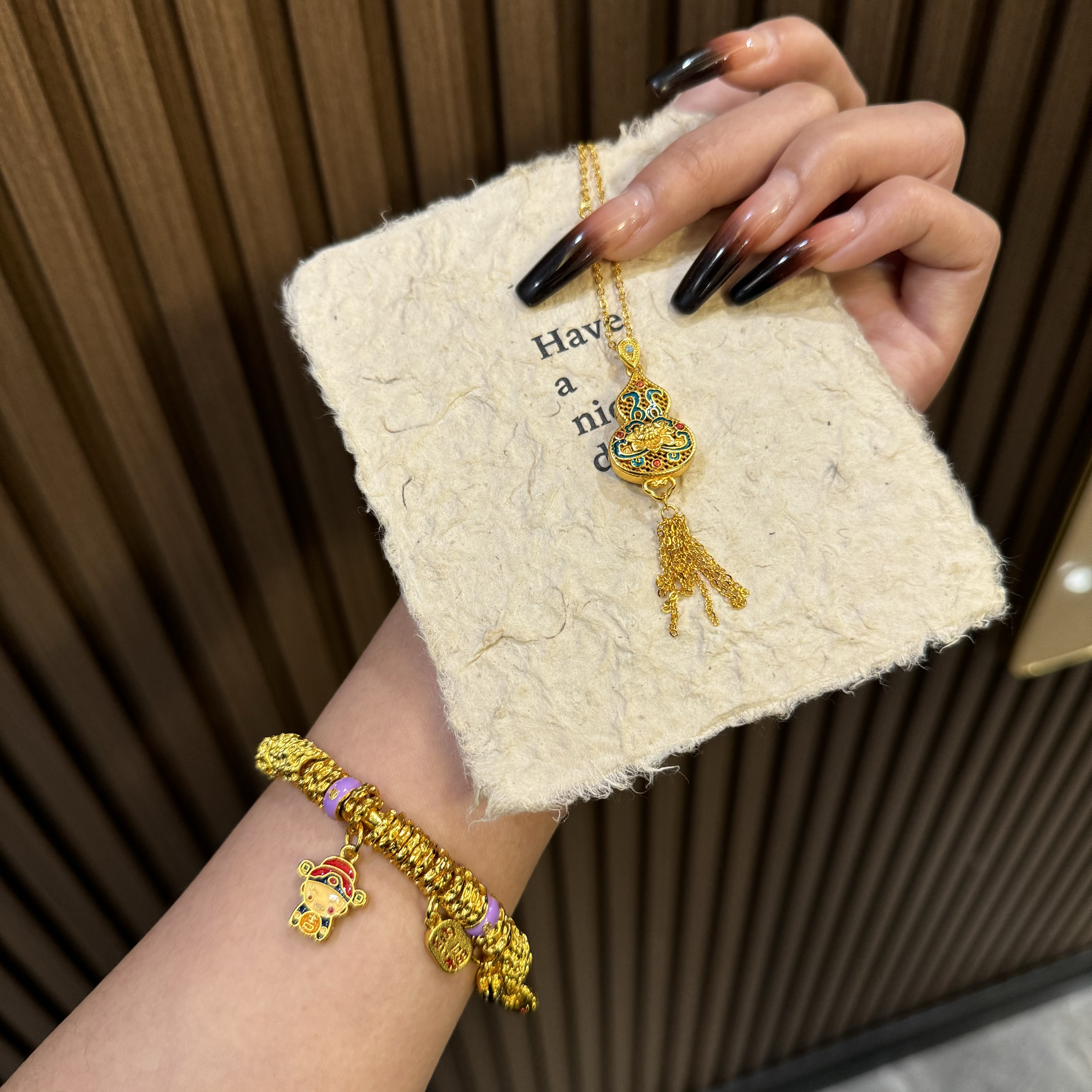   XIYAN/熹言 黄色福禄流苏吊坠葫芦珐琅镂空双面92004