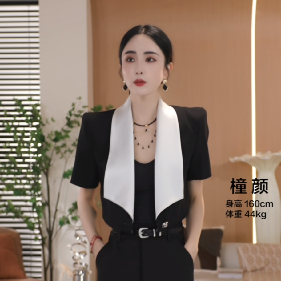 （魅力）短袖大翻领短款西装外套1349