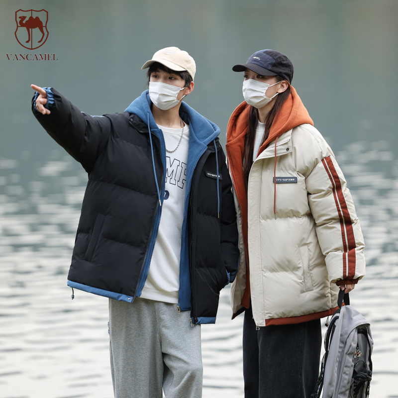 西域骆驼加厚情侣户外骑行服宽松假两件连帽冬季休闲棉服YFM082