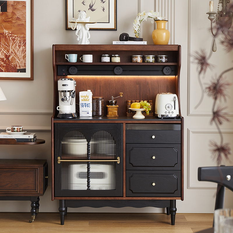 法式复古实木岩板餐边柜美式客厅家用多功能储物柜置物柜