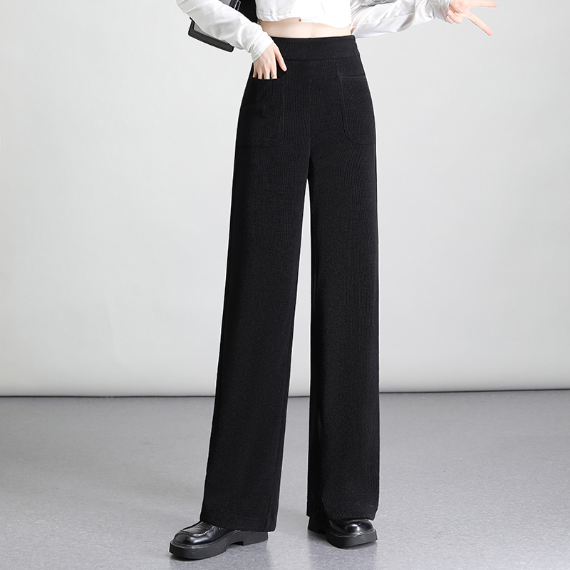 雪尼尔窄版阔腿裤女秋冬2024新款高腰显瘦长裤休闲西装裤子直筒裤
