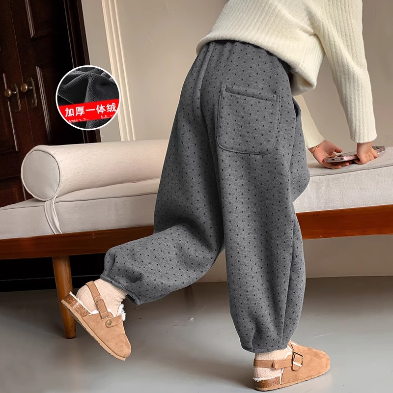 女童冬装2025新款加绒裤子儿童装一体绒运动裤加厚棉裤冬季休闲裤