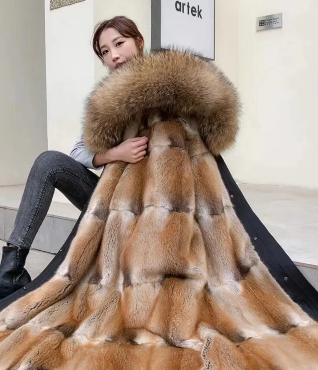 新款 【优质~貂】小扣款 青根貂内胆女款派克服 可拆卸内胆