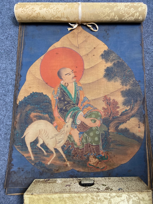 长清工艺 叶贝罗汉十六条屏画卷