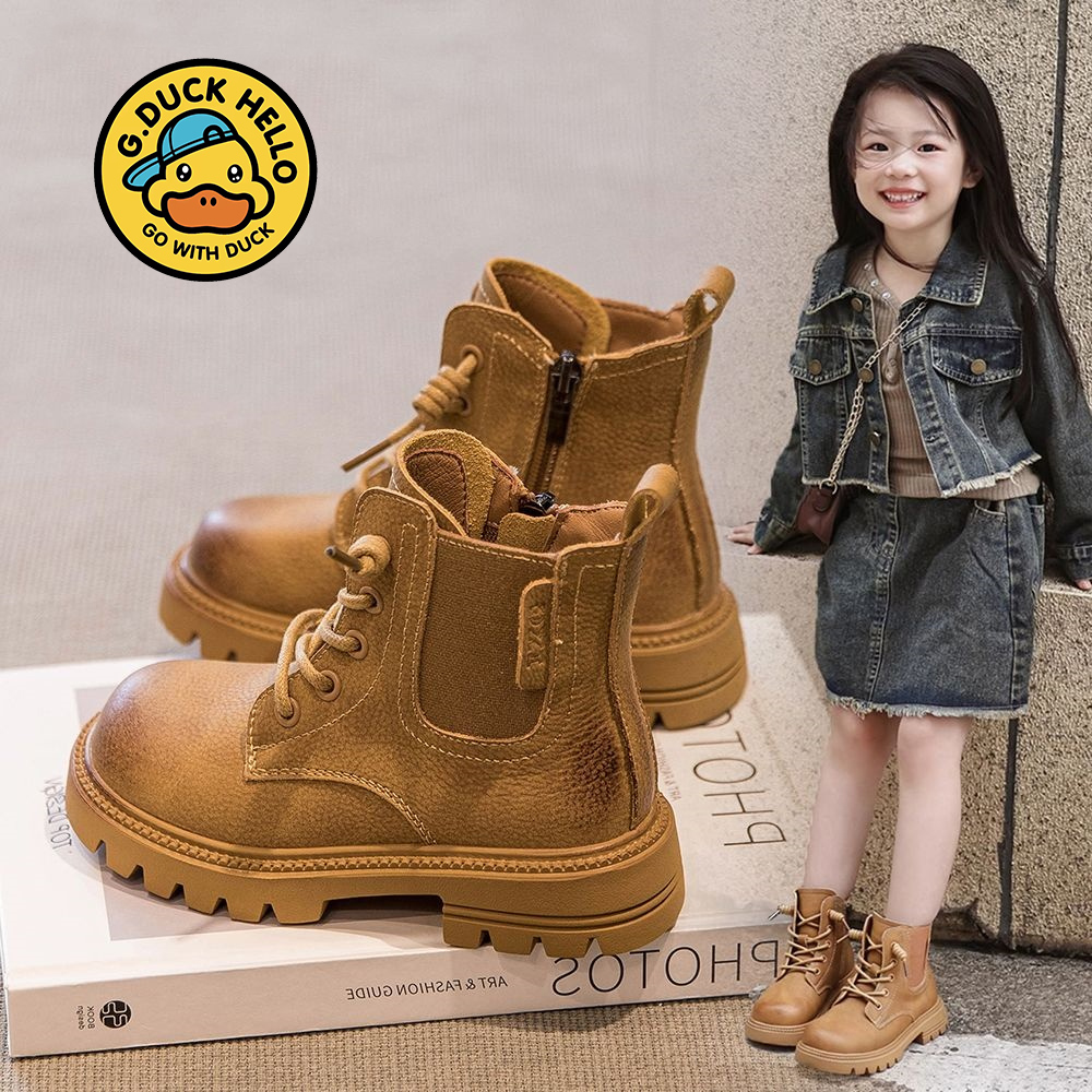 G.DUCKKIDS小黄鸭马丁靴女童秋季2025新款儿童大黄靴男童短靴耐磨