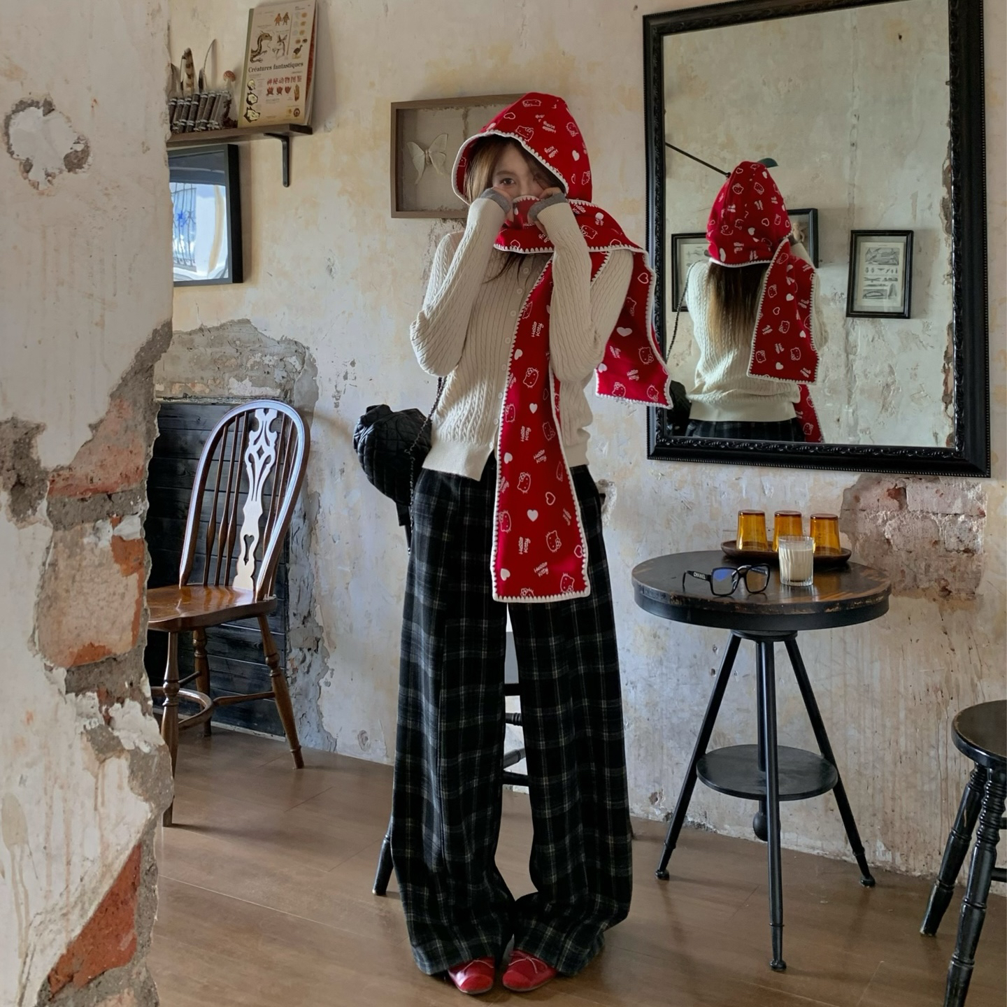 宅宅athome//威尔士格纹 重磅加厚磨毛阔腿格纹裤秋冬宽松阔腿裤