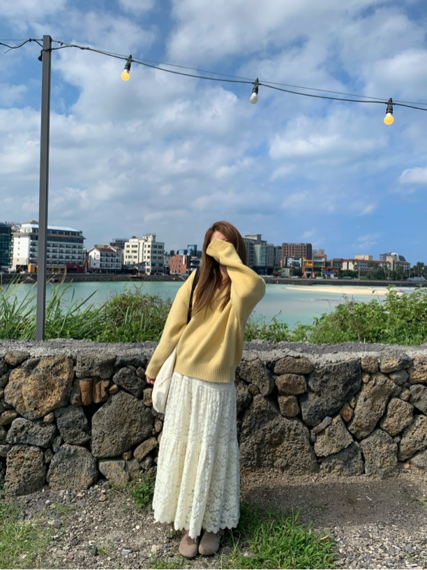 宅宅athome//高光掠影～重工绒感蕾丝半身裙松紧腰A字大裙摆中长裙