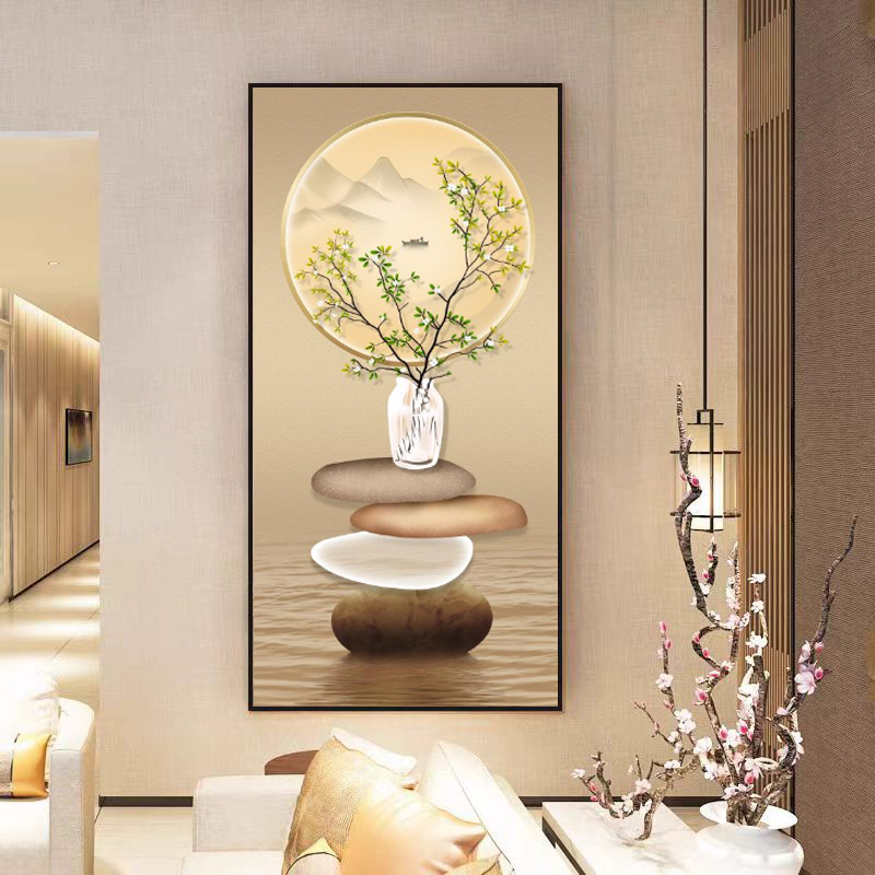 奶油风绿植不带灯玄关装饰画简约走廊过道晶瓷镶钻挂画高级感壁画