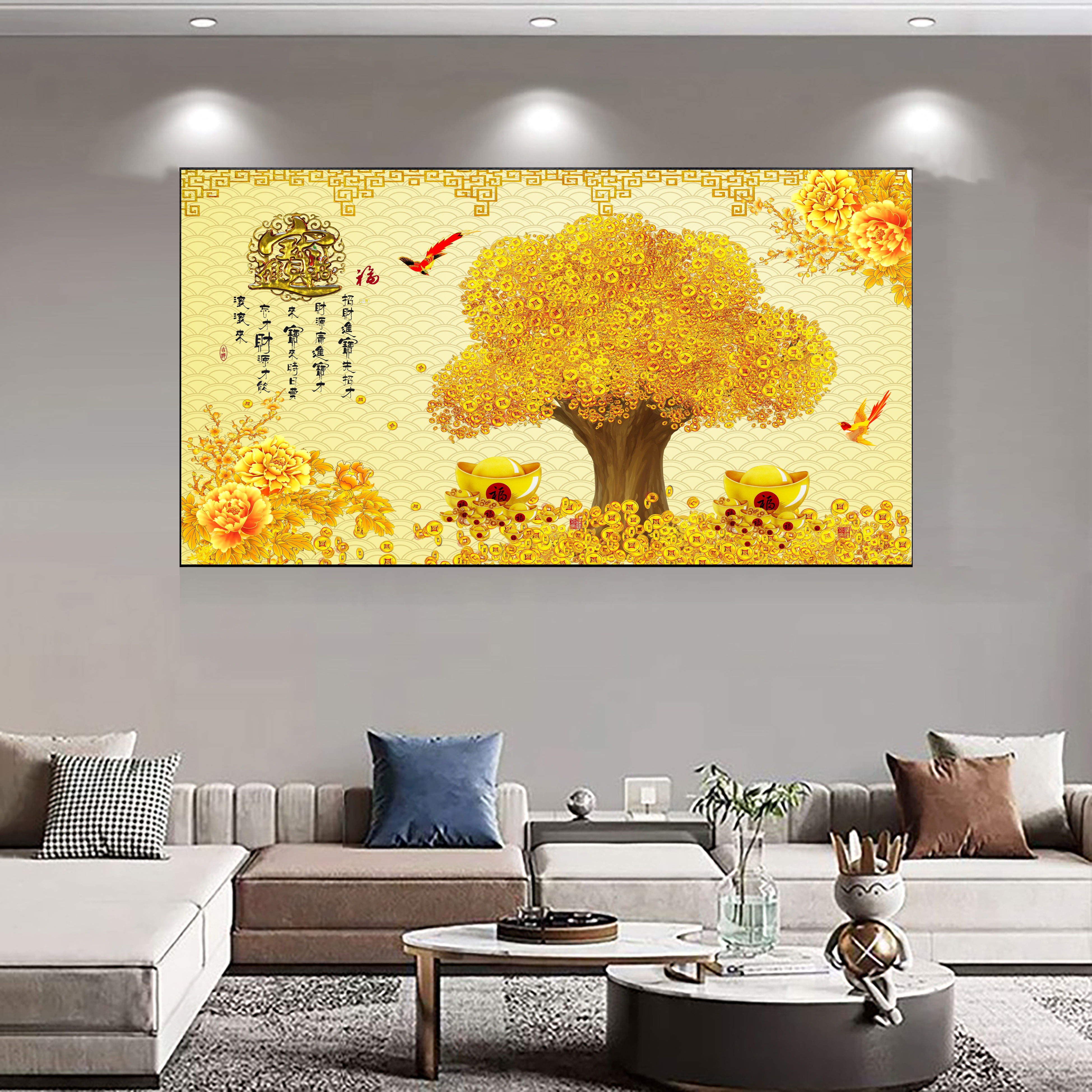 新中式山水画办公室装饰画高端大气沙发背景墙挂画轻奢客厅晶瓷画
