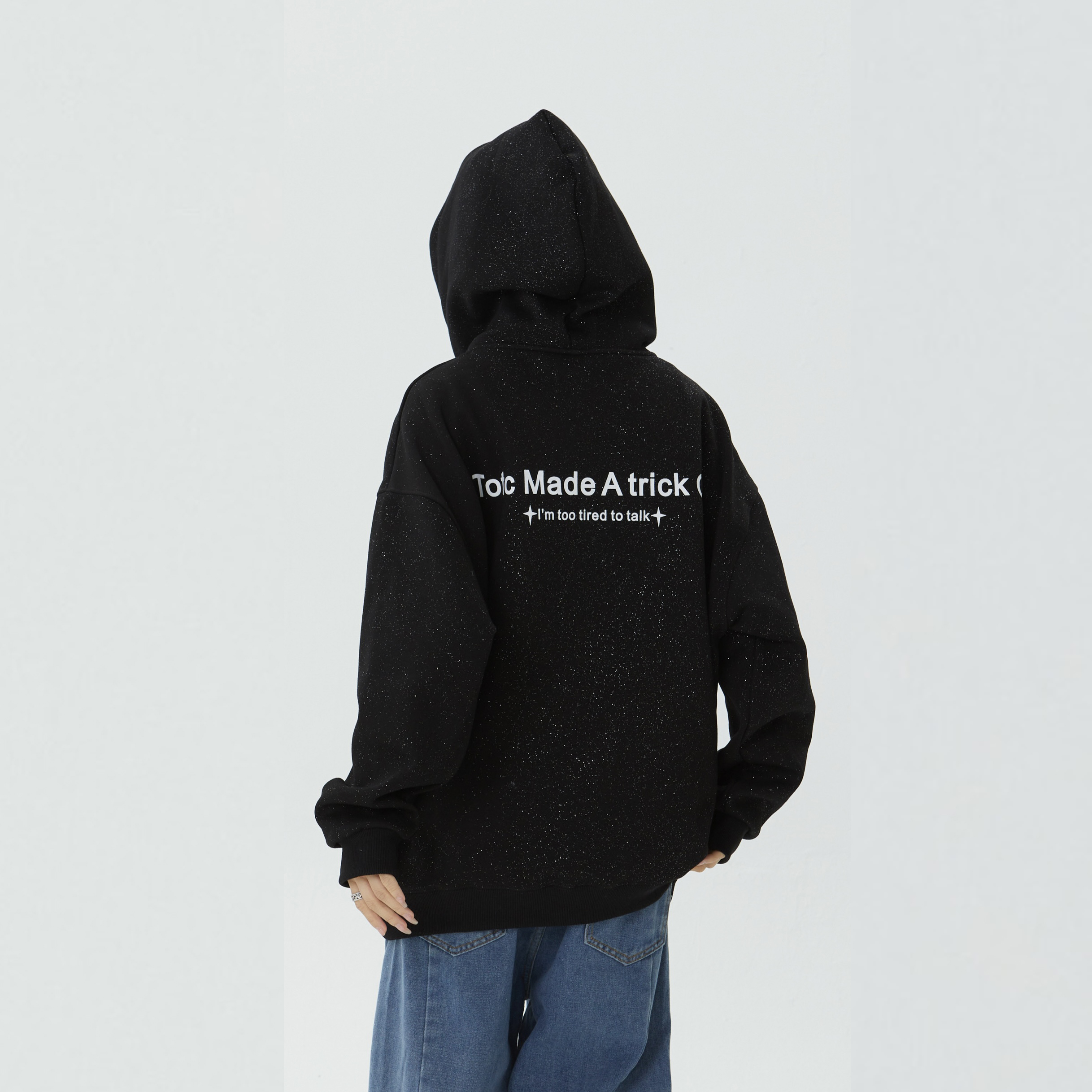 【零碎岛屿】国潮原创烫钻字母满天星连帽卫衣美式男女情侣上衣帽衫