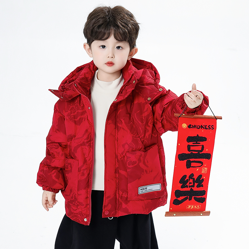 男童羽绒服冬季新款帅气儿童红色拜年衣服男宝冬装加厚白鸭绒外套