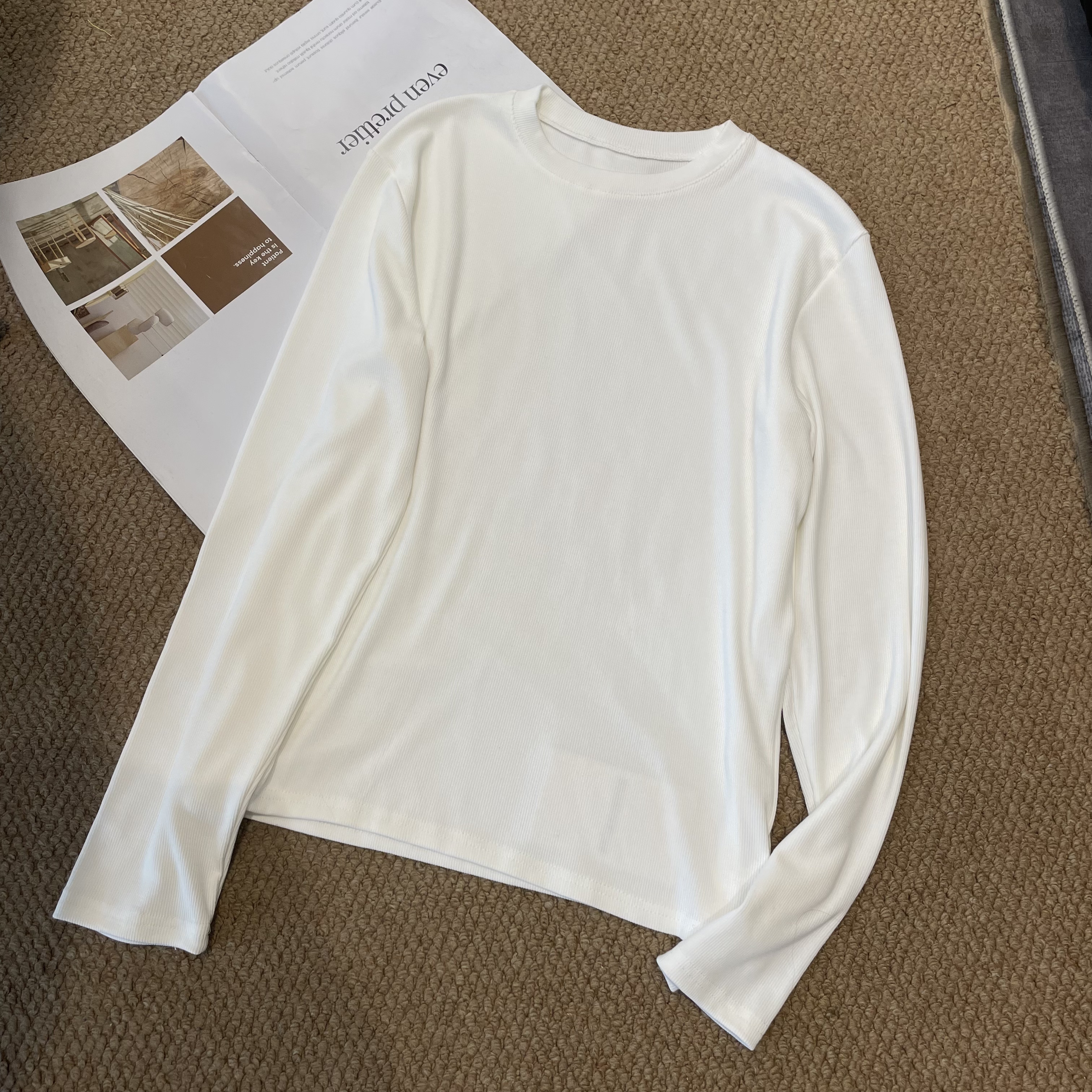 【欧加粒粒】秋冬季新款百搭长袖螺纹磨毛正肩打底衫叠穿 L24093036