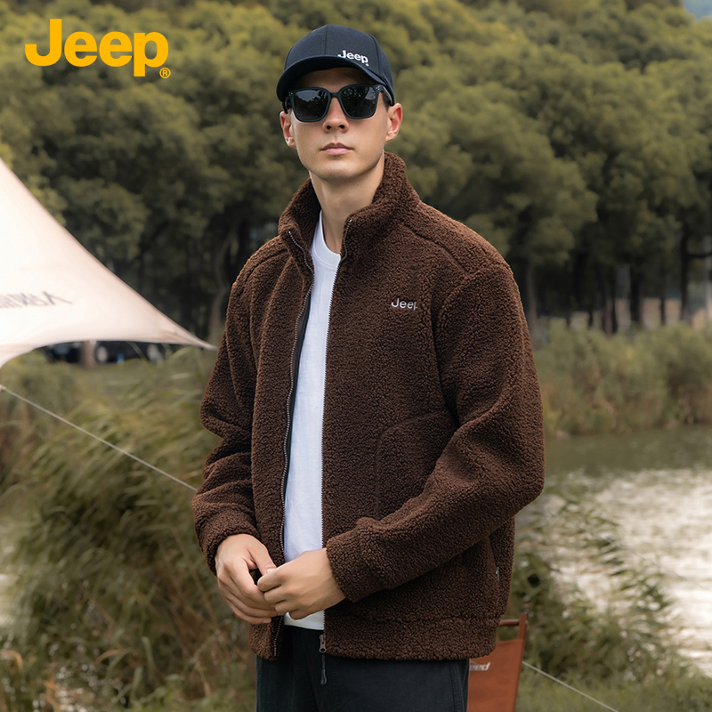 JEEP/吉普冬季新款羊羔绒外套男士加绒加厚保暖立领摇粒绒卫衣