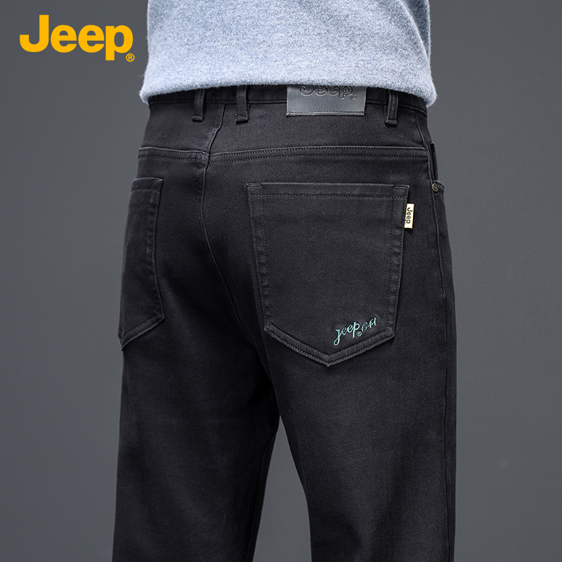 JEEP/吉普男冬季新款舒适轻商务加绒牛仔裤宽松直筒休闲长裤