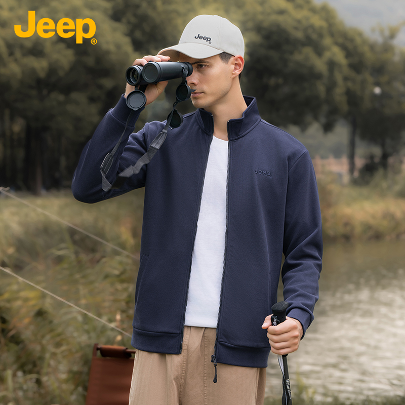 JEEP/吉普秋季2024宽松休闲男士长袖卫衣百搭舒适开衫上衣外套