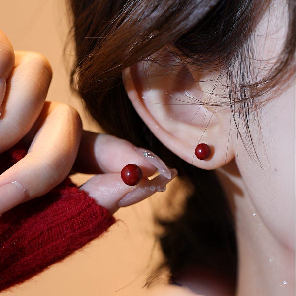 含辰砂工艺品【升级款】925银针本命年红色耳钉必备手工百搭不挑人商品图
