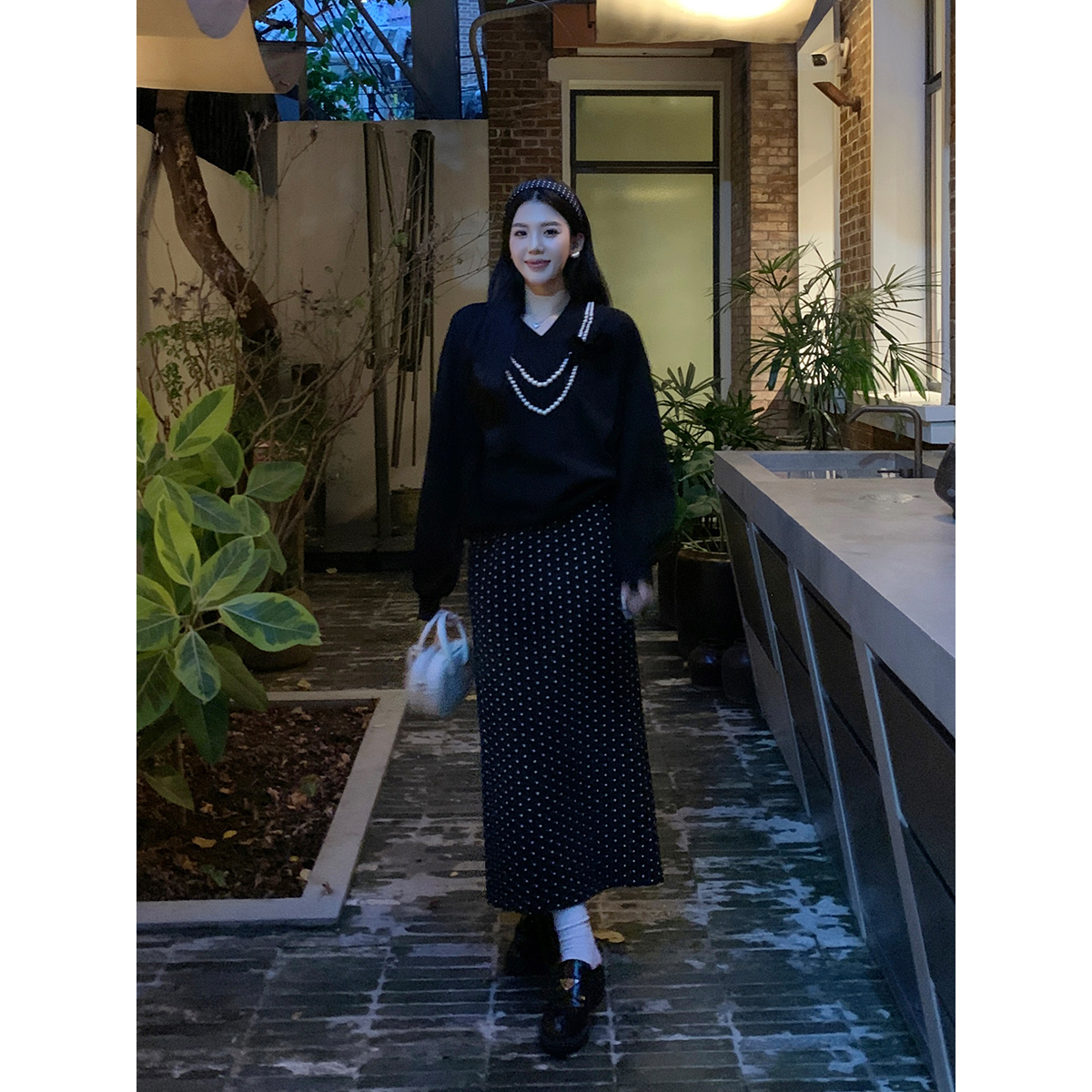 【波点系马德里】甜辣多多2025春季显瘦提花波点针织松紧腰半身裙女