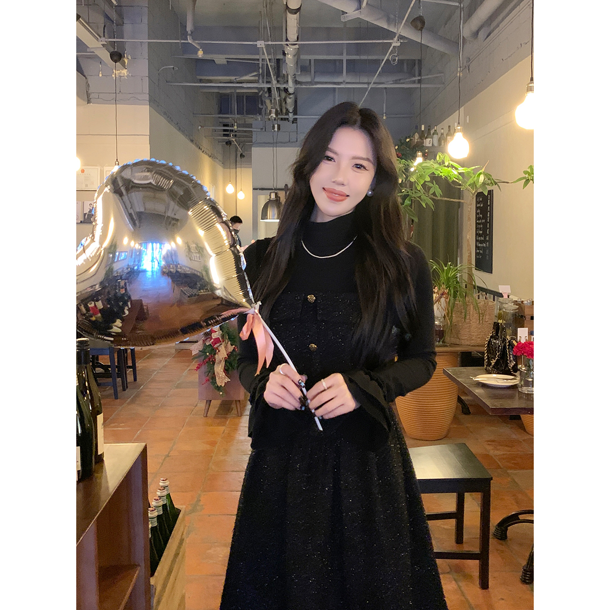 【宴会女王】甜辣多多2024冬季新款气质显瘦小香风加厚吊带连衣裙女