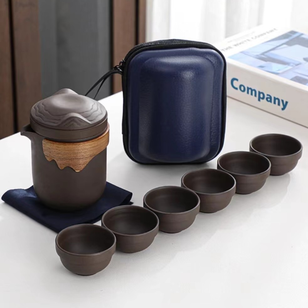紫砂旅行茶具套装一壶六杯快客杯家用陶瓷功夫茶具便携式车载旅游