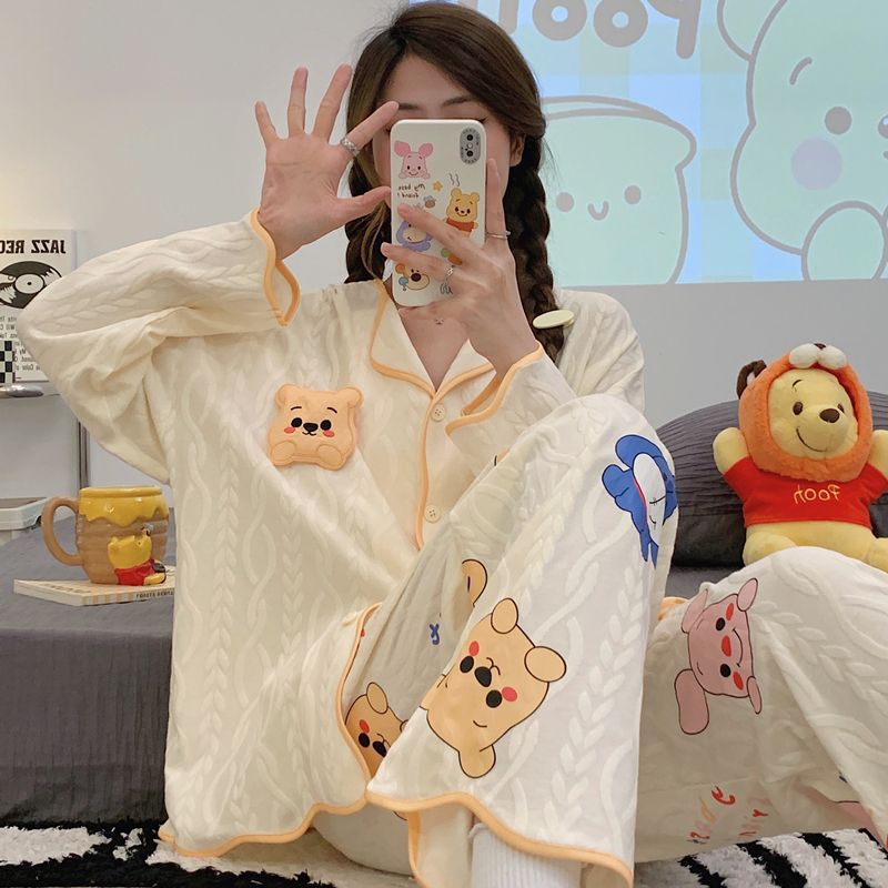 ins风网红新款睡衣春秋款开衫薄款长袖长裤宽松公主风居家服套装