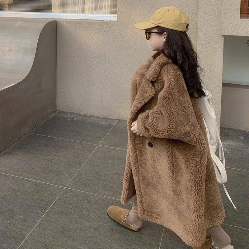 女童皮草外套秋冬装男宝宝中大童羊羔毛加厚儿童长款韩版冬季大衣