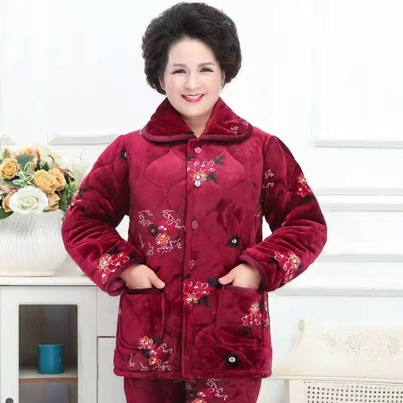 【妈妈款】中老年女士三层夹棉保暖冬款家居服保暖宽松休闲加绒套装