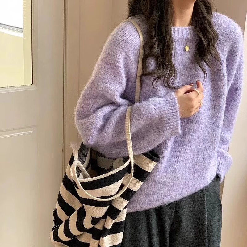 慵懒风厚实针织毛衣女宽松大码春秋韩系高级感小众软糯针织开衫