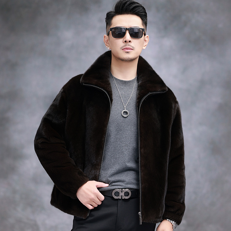 【坦阔皮草】精品宝嘉美天然色水貂男款时尚立翻领夹克男士貂皮外套