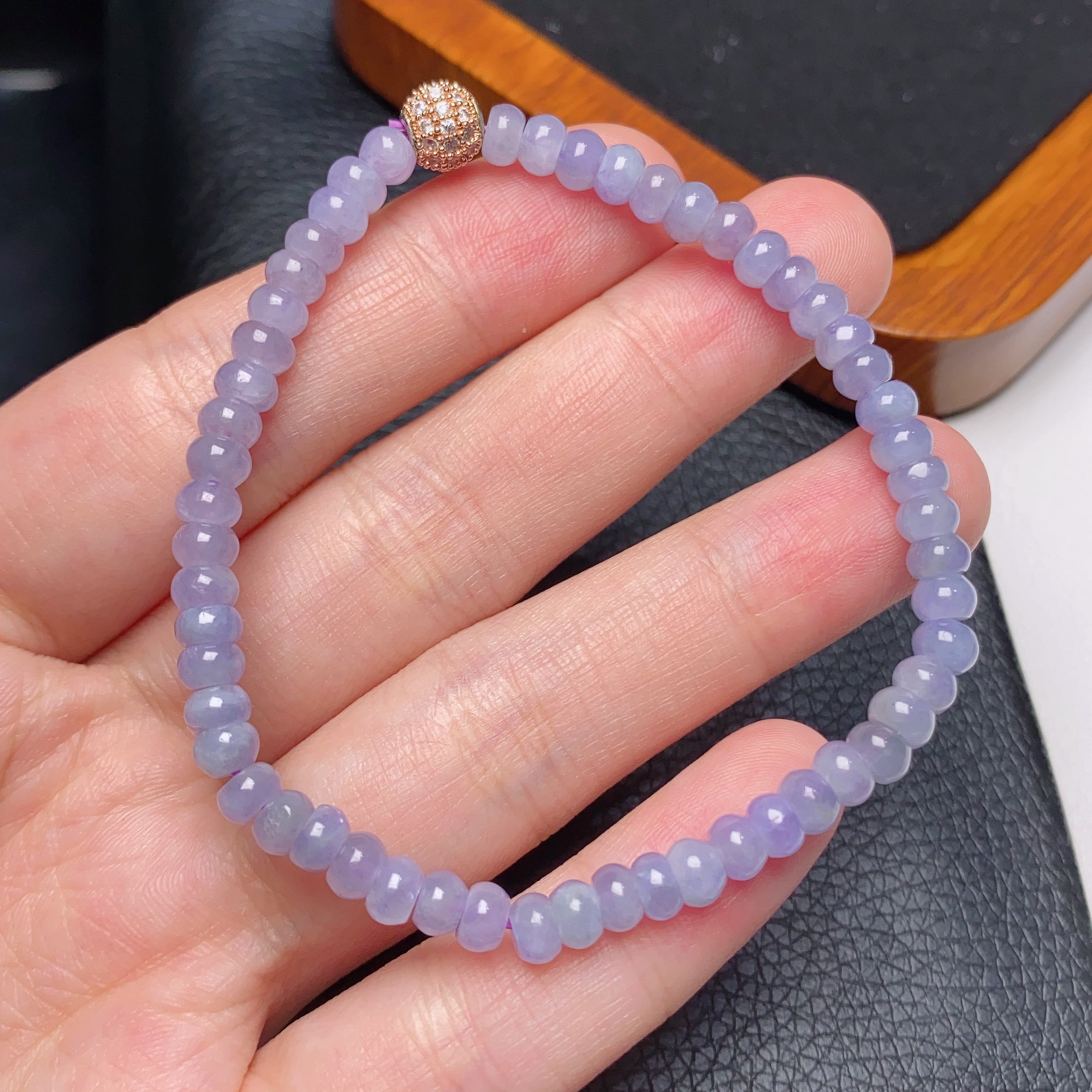 缅甸翡翠a货紫罗兰算盘珠手链卡4.8mm