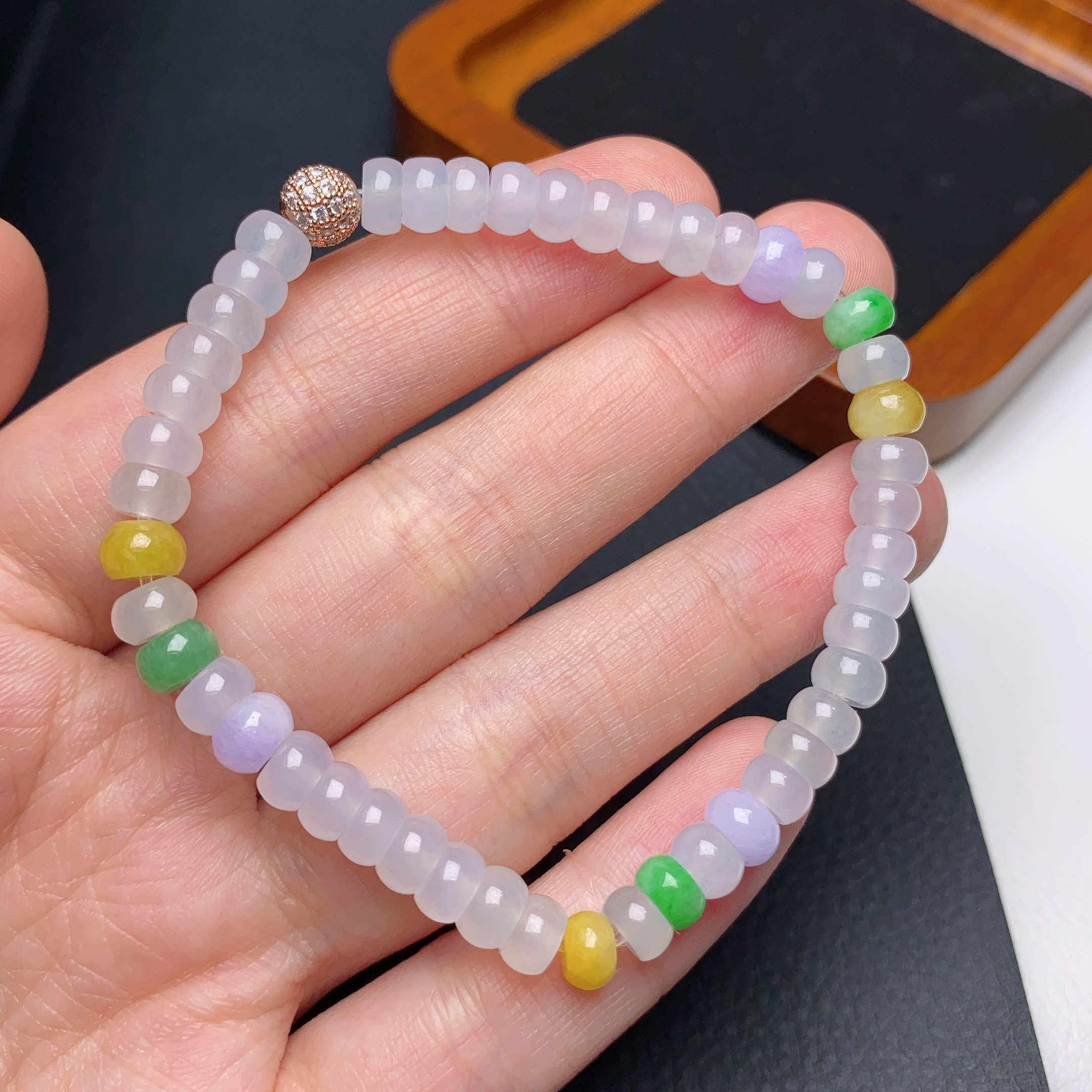 缅甸天然翡翠A货冰润多宝算盘珠手链卡5mm