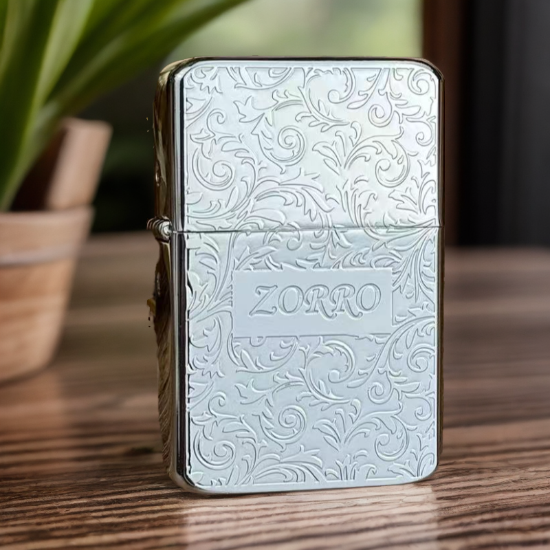 ZORRO【镜面唐草】双面磨砂经典个性/煤油/纯铜/防风打火机精雕银色