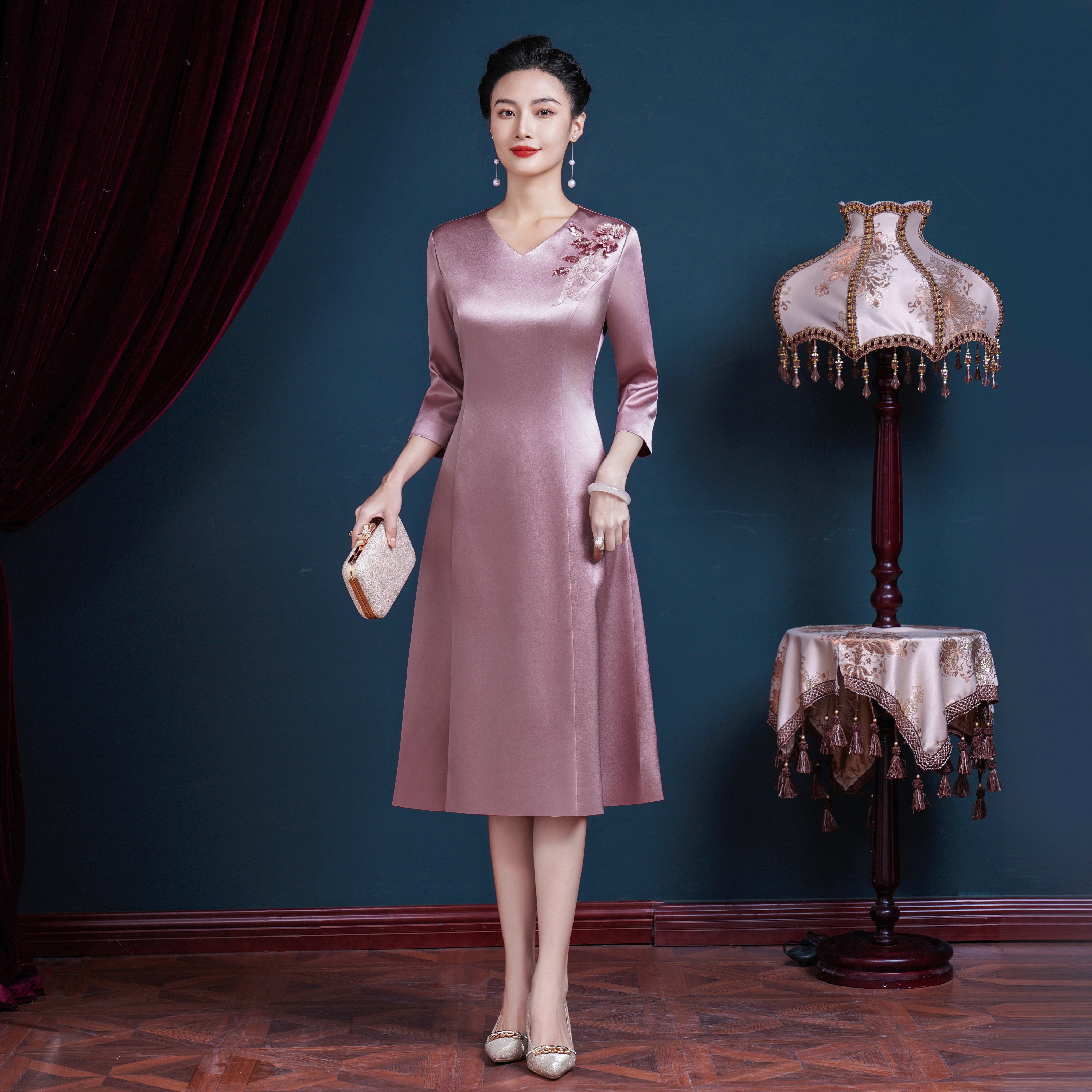 53316婚宴装年轻女中式婚礼妈妈礼服高贵洋气高端旗袍裙显瘦气质