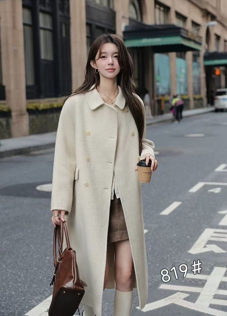 819 双面呢双排扣中长款大衣秋冬韩版宽松显瘦气质