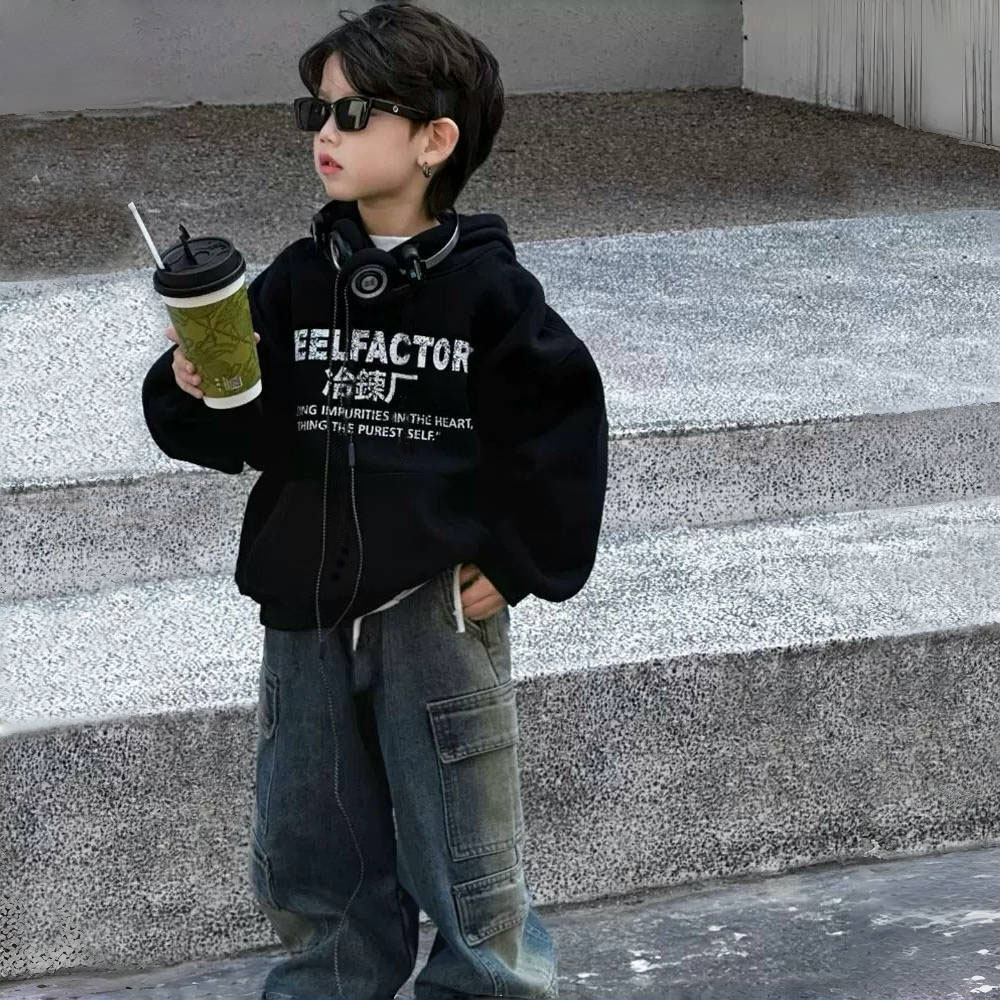 男女童秋冬新款卫衣儿童加绒加厚韩版宽松休闲运动一体绒连帽上衣