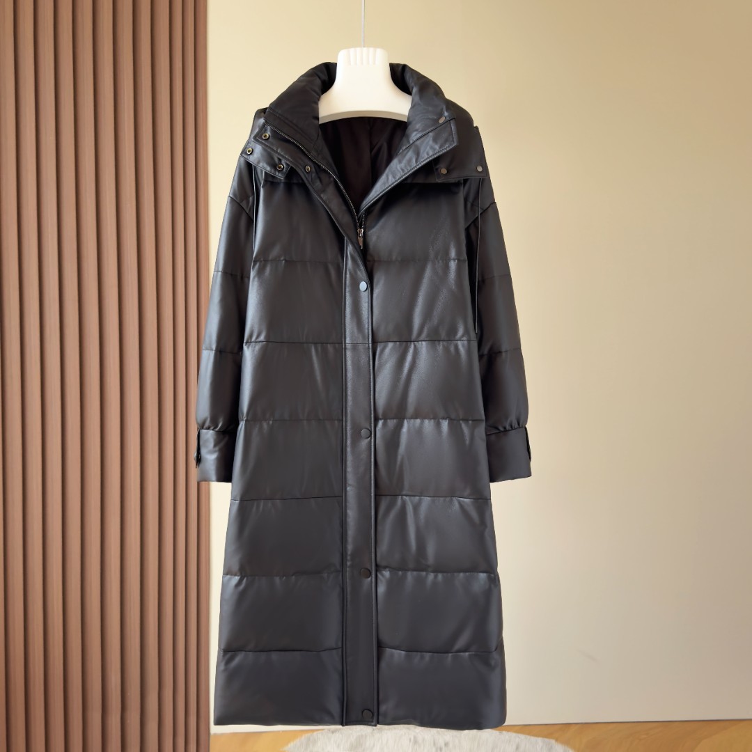 《媚菲XIYUA》 2024秋冬新款大码真皮皮衣加厚612连帽冬季长款外套