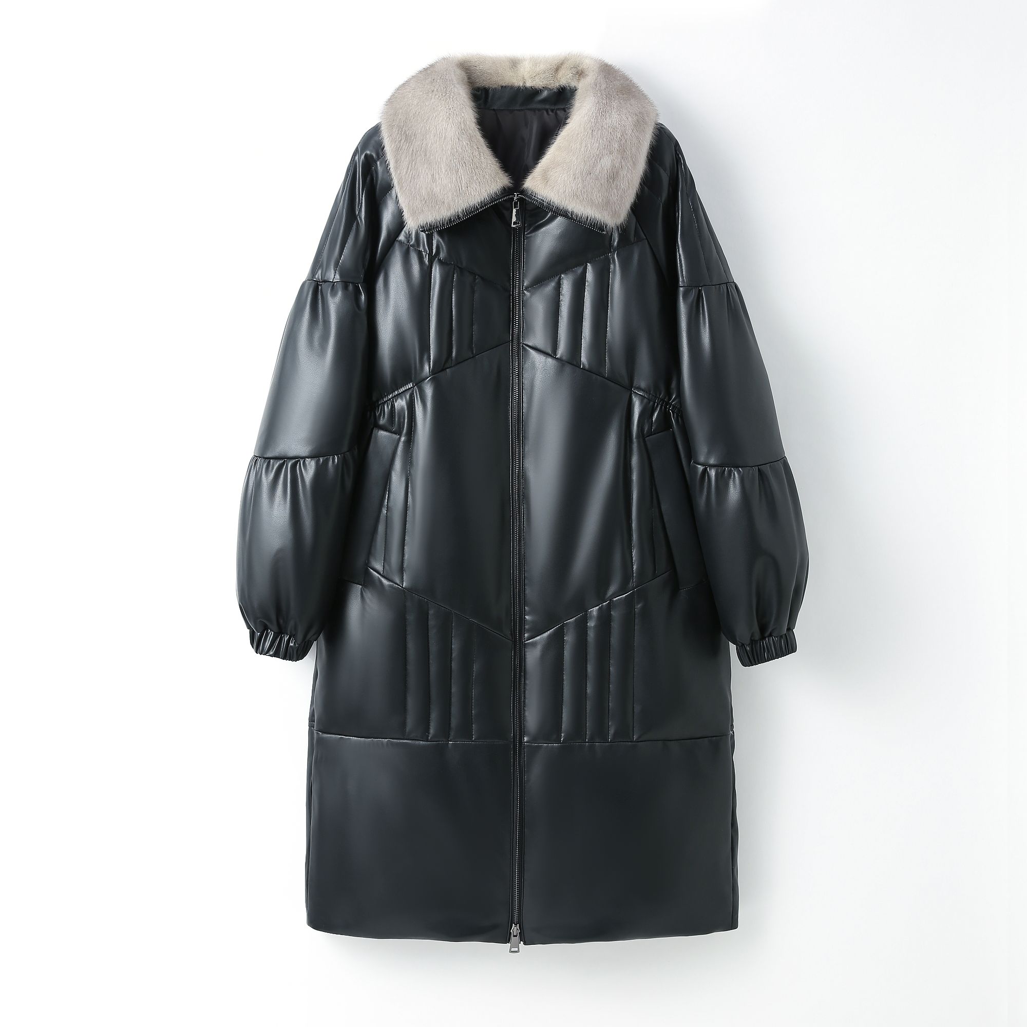 《媚菲XIYUA》海宁大码真皮水貂鹅绒服8333秋冬新款时尚简约外套