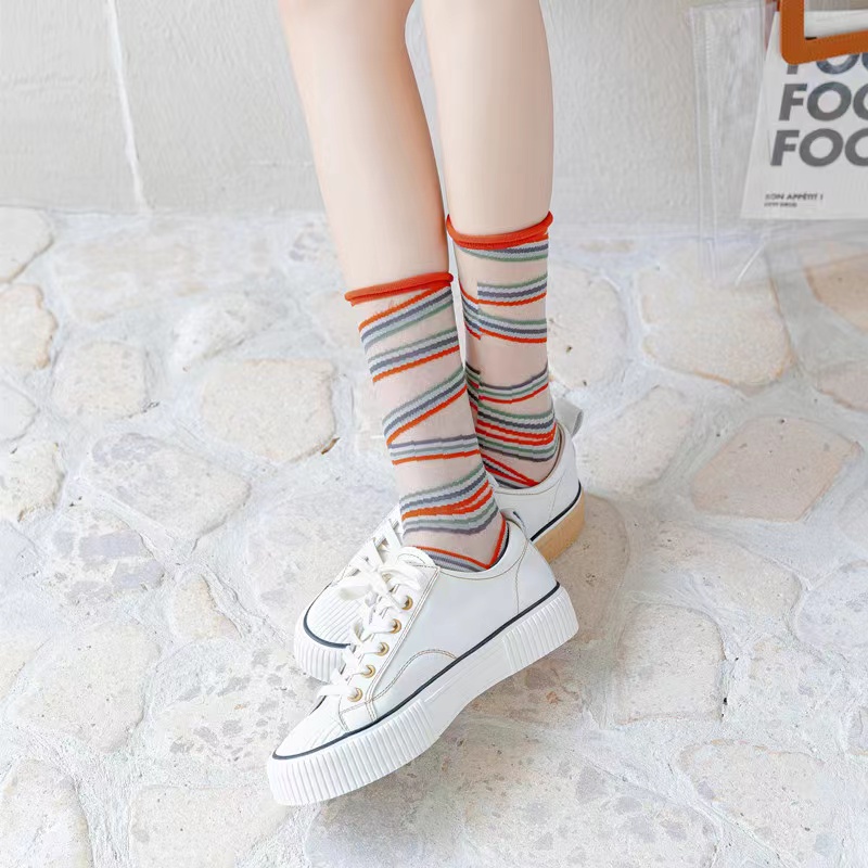 【2nd潮牌】夏季薄款中筒卷边玻璃丝AB版个性森系韩版女袜
