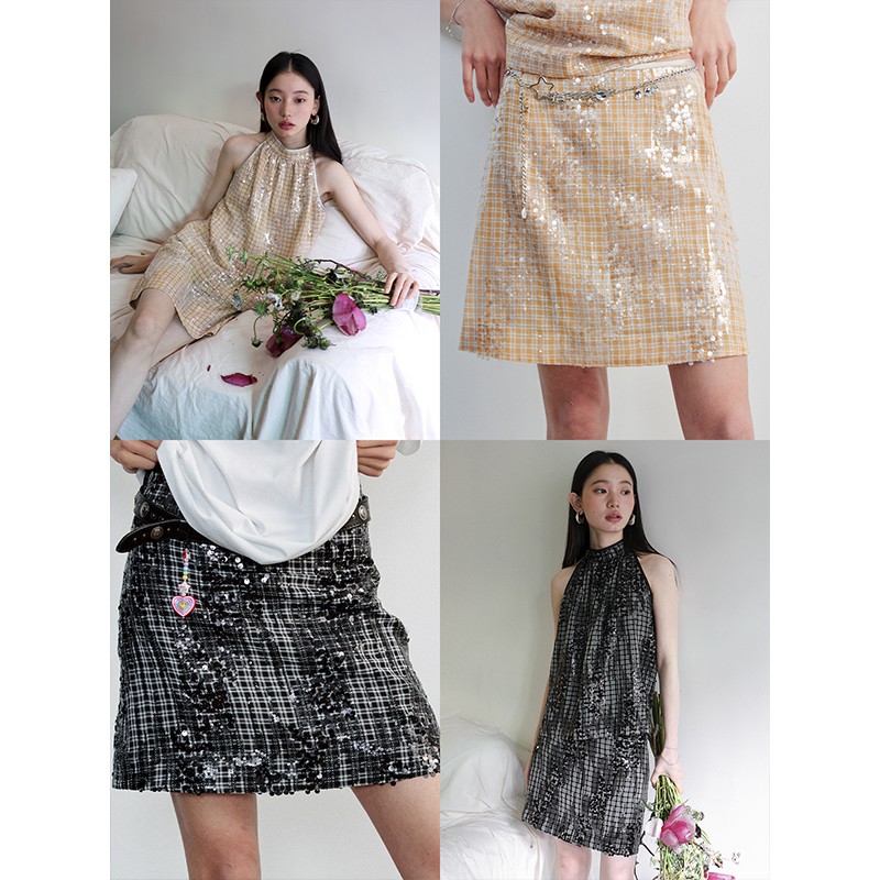 闪闪亮片小A摆包臀半裙（带防走光短裤）