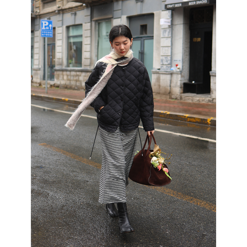 SUPERSCAPE素泊秋冬季宽松保暖菱格绗缝蝙蝠袖轻薄无领短款羽绒服