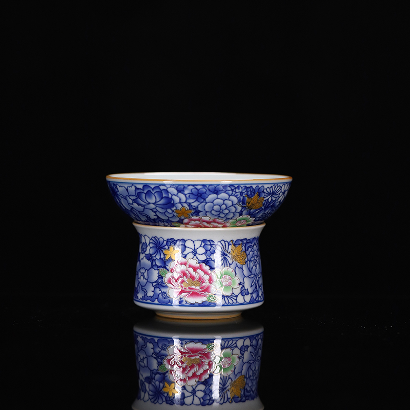 青花珐琅彩万花白瓷茶漏 精美茶具茶器 DC-194