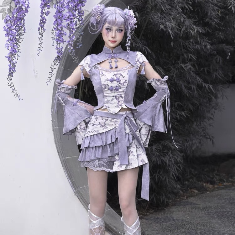 【沉香引】龙纹提花中华风新中式荷花袖旗袍显瘦上衣华丽国风女孩