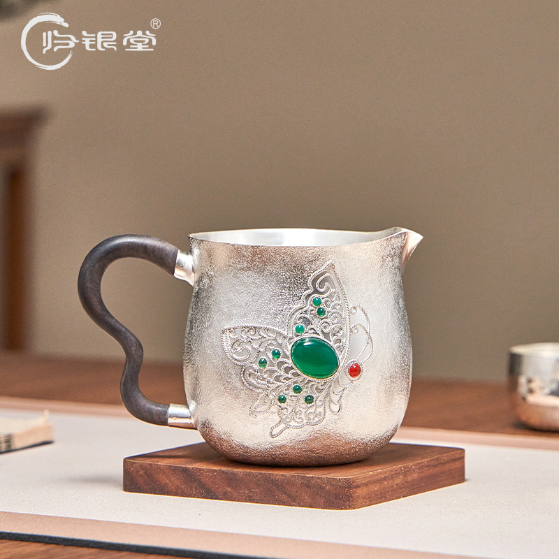 归银堂足银999手工（花丝蝶舞）公道杯分茶器木把茶具GS-ZGDB240401