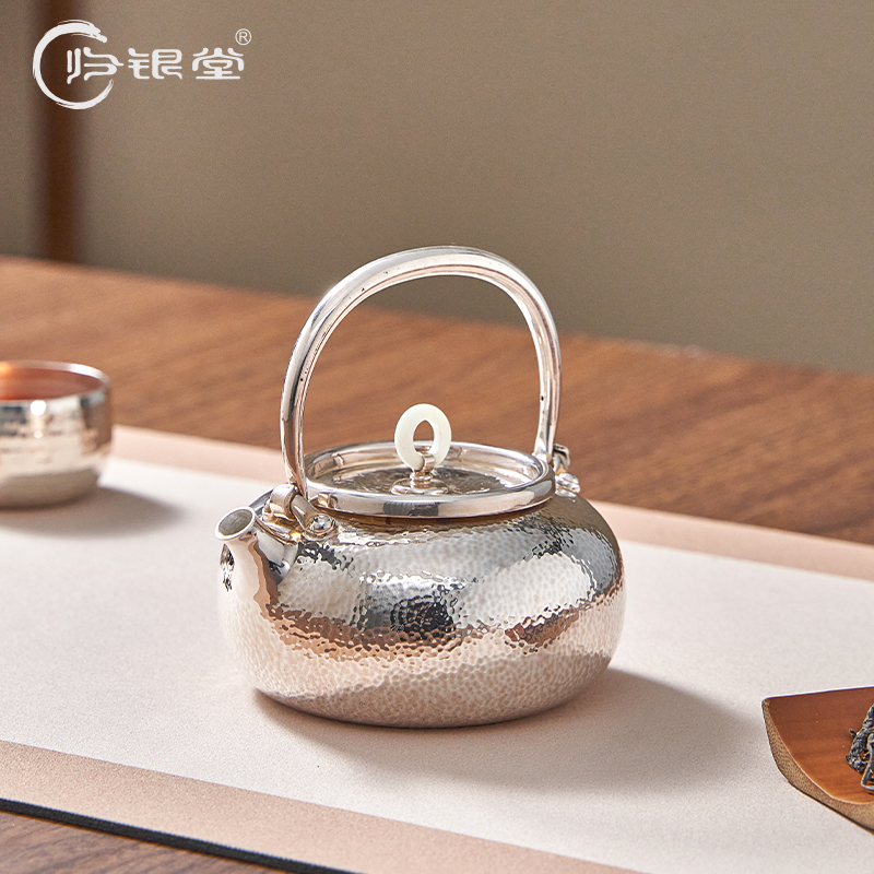 归银堂足银999手工银提梁壶中式煮水小宝玉泡茶壶DY-HSSH240402