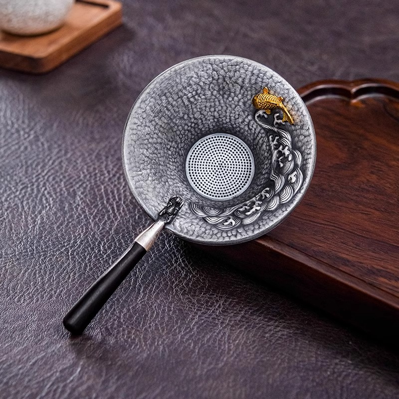 归银堂足银茶滤浪花鱼茶漏功夫茶具茶漏GS-CCL211101