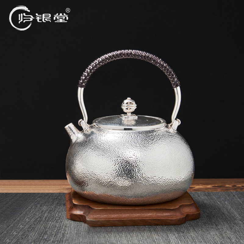 归银堂足银999锤纹福袋烧水壶手工大容量茶壶煮水壶GS-HCH210802