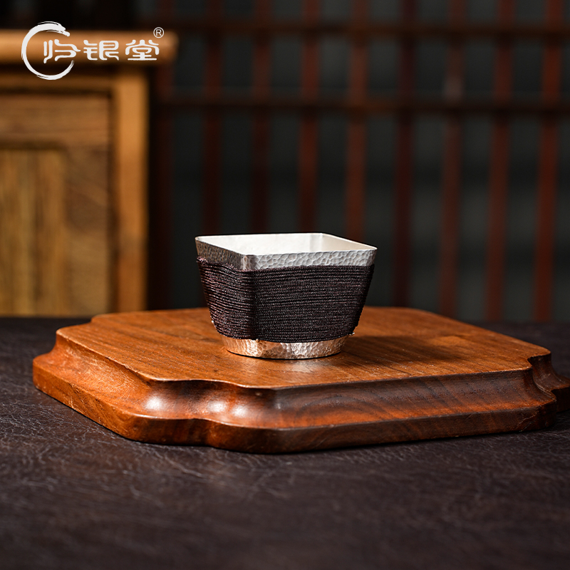 归银堂手工银茶杯茶具四方杯茶具便携式茶杯品茗杯DY-HYCB231001